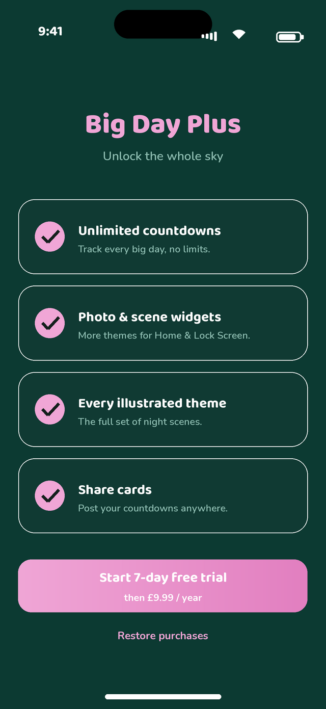 Big Day Plus upgrade screen