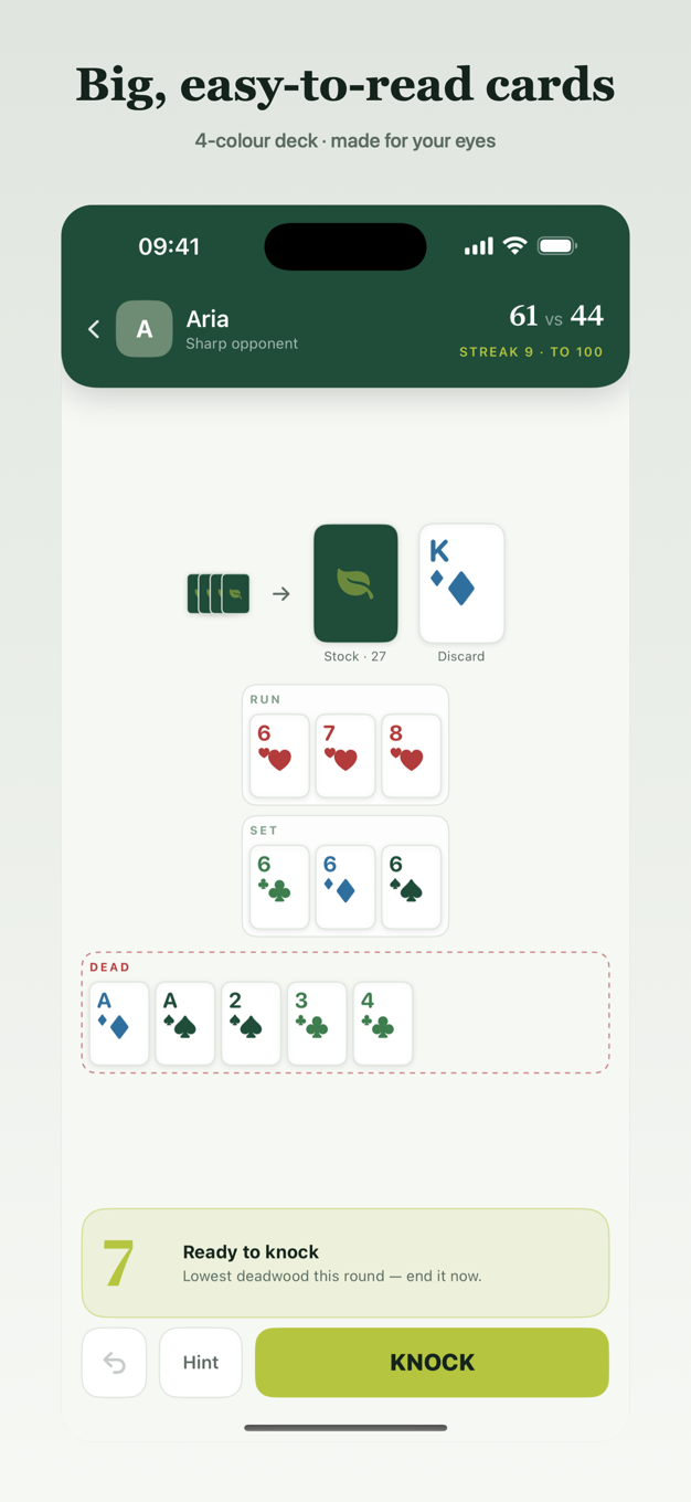 Big, readable cards